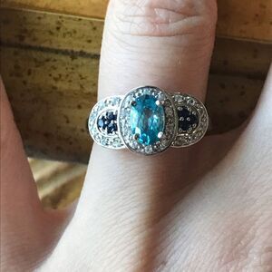 Natural Blue Topaz Blue Sapphire Sterling Silver Ring